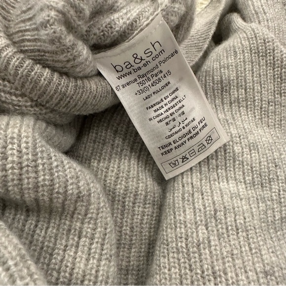 BA&SH 100% Cashmere “Cramy” Twist Back Ribbed Knit Sweater in Grey Sz S - Picture 11 of 14